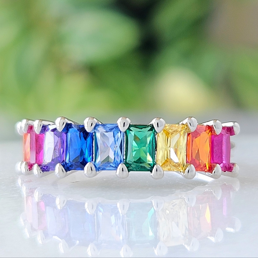 Rainbow Multicolor Heart Ring, Charmed Aroma Pride Month Jewlery Stackable Ring